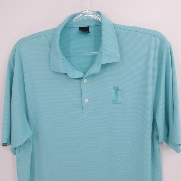 Dunning Golf Shirt Mens XXL Green Striped The Major Logo Embroidered Performance - Picture 7 of 14